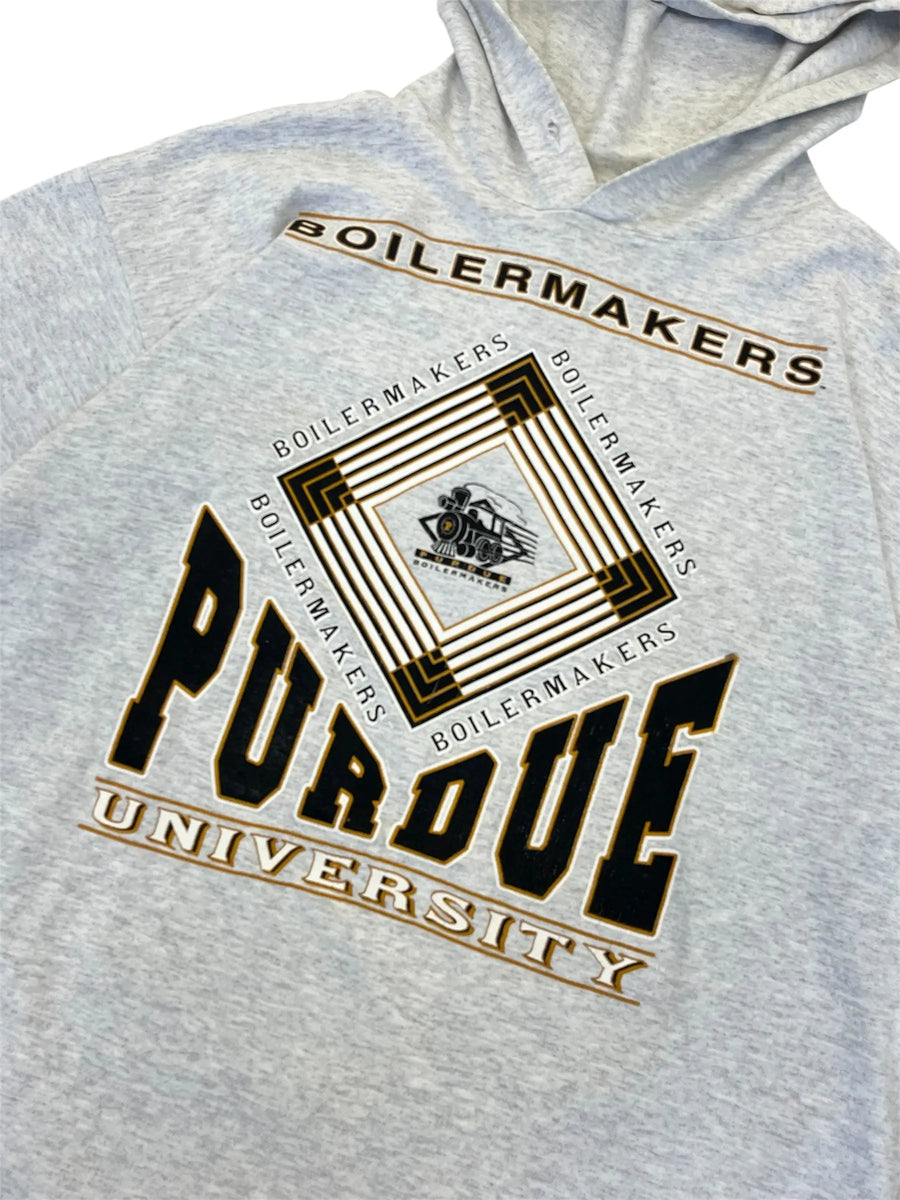 Vintage 90s Purdue University Boilermakers Graphic Hooded Tshirt -L Hammered Threads