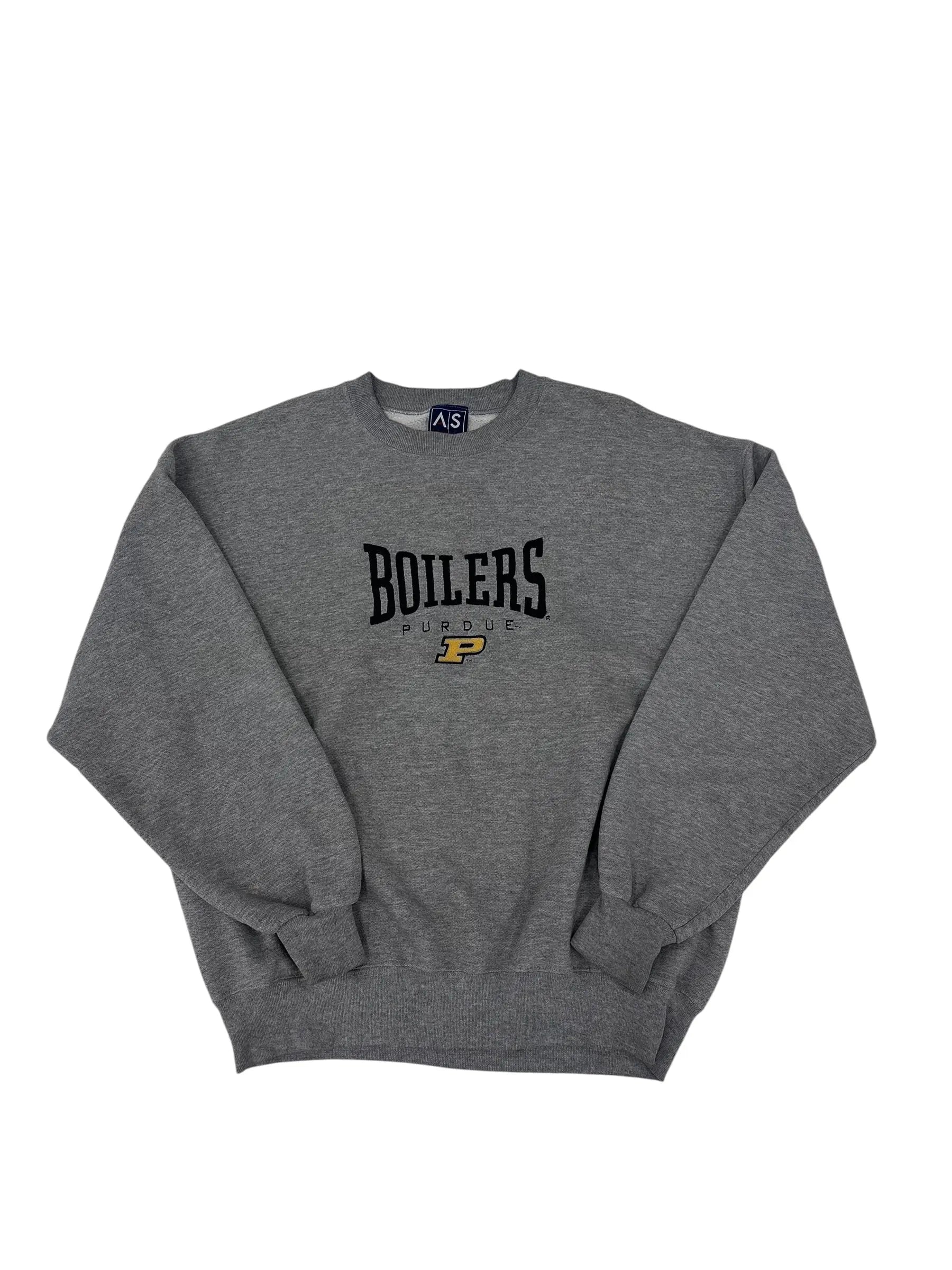 A folded heather gray crewneck sweatshirt with 'BOLLETS' printed in black collegiate lettering and a small yellow logo on the chest, shown on a plain white background.