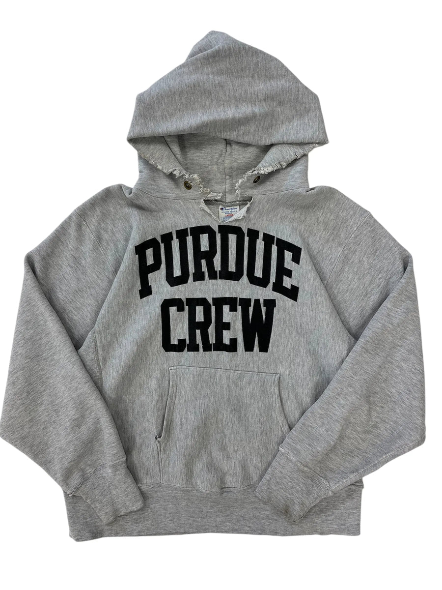 Vintage 90s Purdue Crew Graphic Hooded Sweatshirt - L Hammered Threads