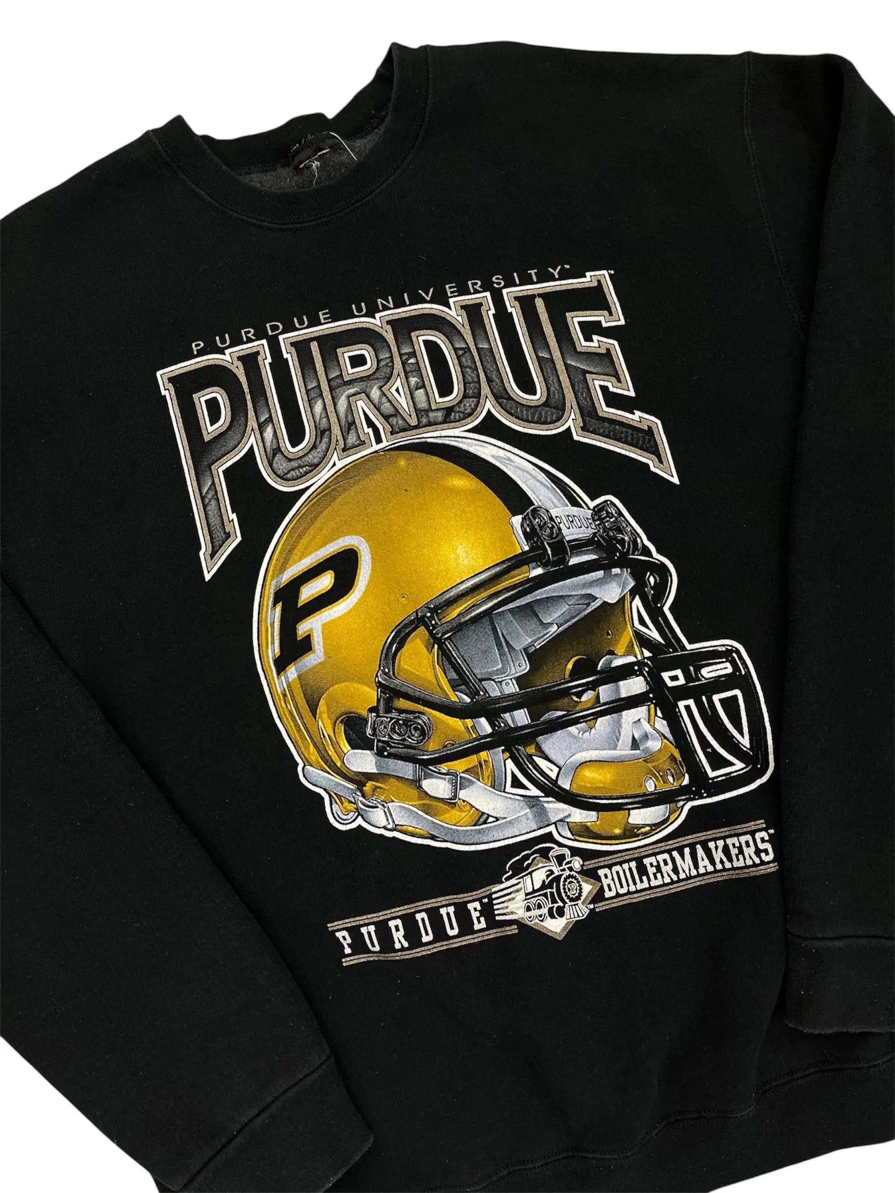 Vintage 90s Purdue University Boilermakers Football Graphic Crewneck Sweatshirt - L Hammered Threads