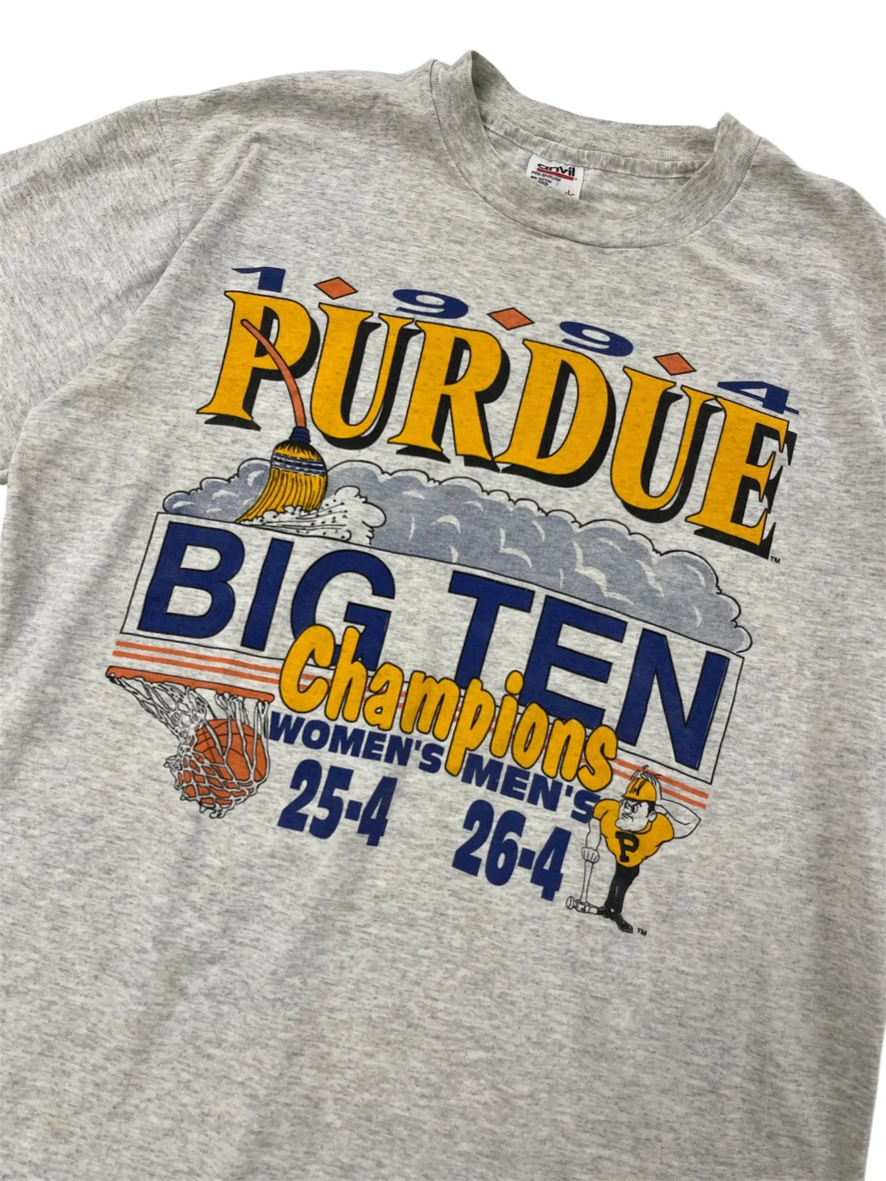 1994 Purdue Men and Women's Big Ten Champs Graphic Basketball Tshirt - L Hammered Threads