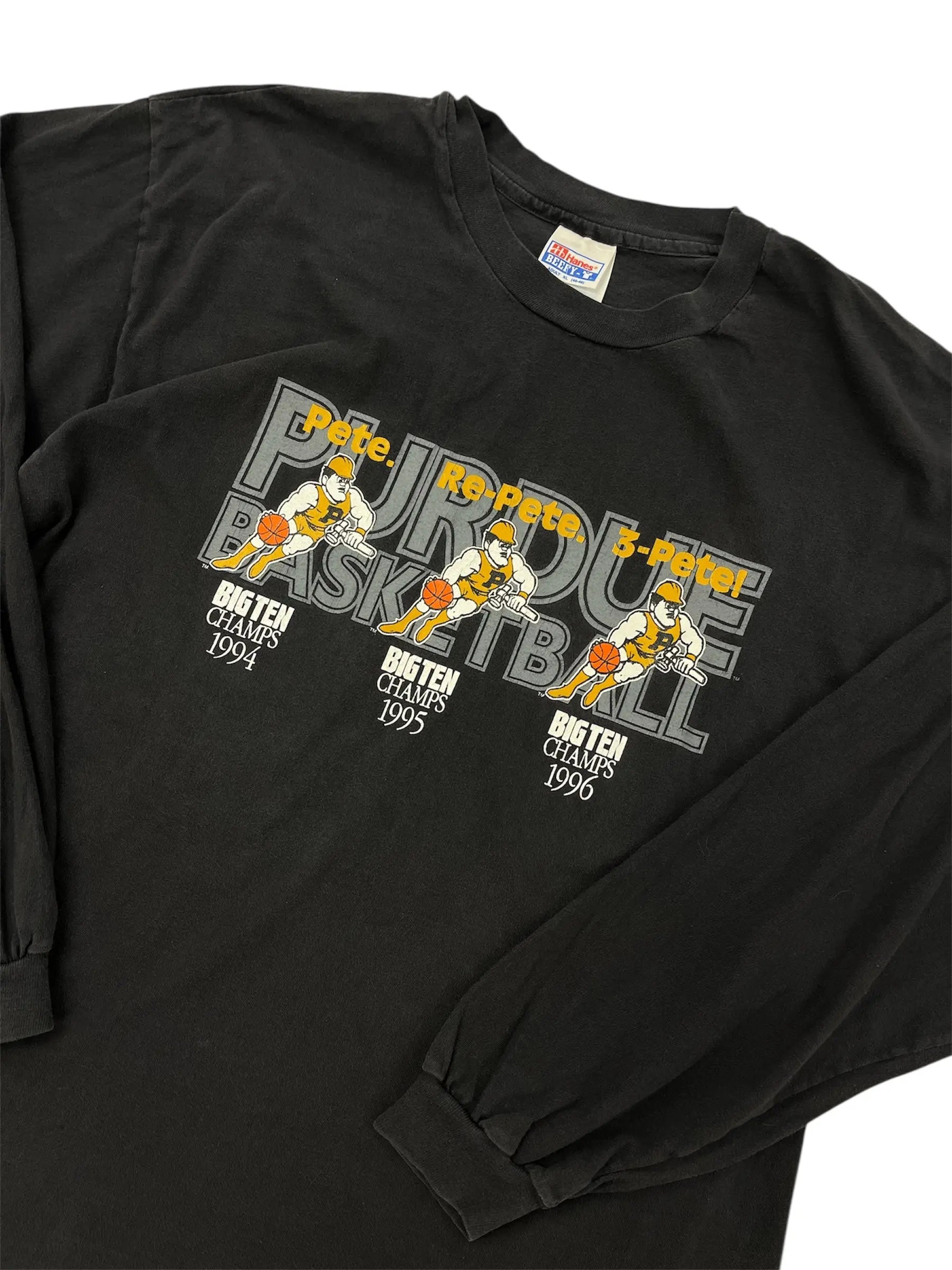 1996 Purdue 3 Pete Big Ten Champs Graphic Basketball Long Sleeve Tshirt - xl Hammered Threads