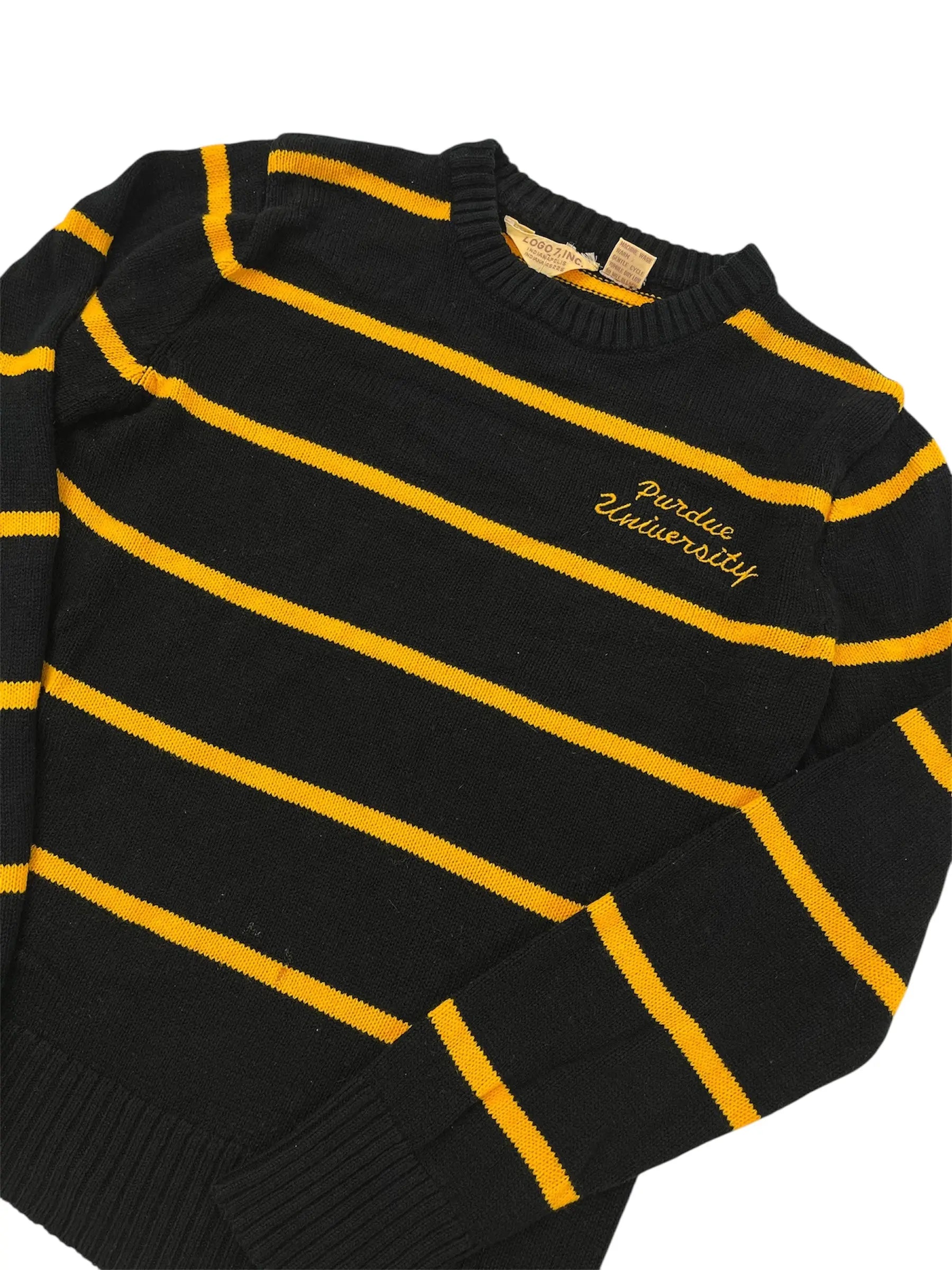 Vintage 80s Purdue University Embroidered Striped Sweater - S Hammered Threads