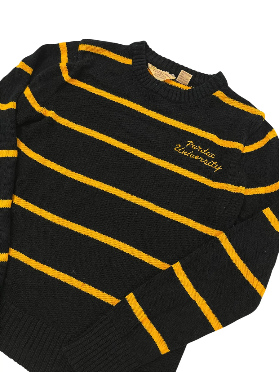 Vintage 80s Purdue University Embroidered Striped Sweater - S Hammered Threads