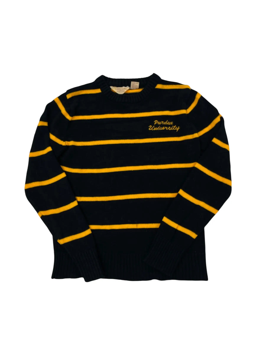Vintage 80s Purdue University Embroidered Striped Sweater - S Hammered Threads