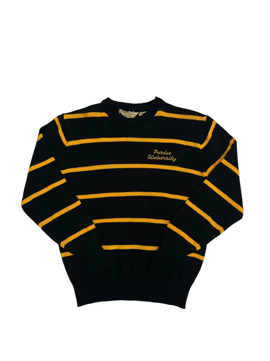 Vintage 80s Purdue University Embroidered Striped Sweater - M Hammered Threads