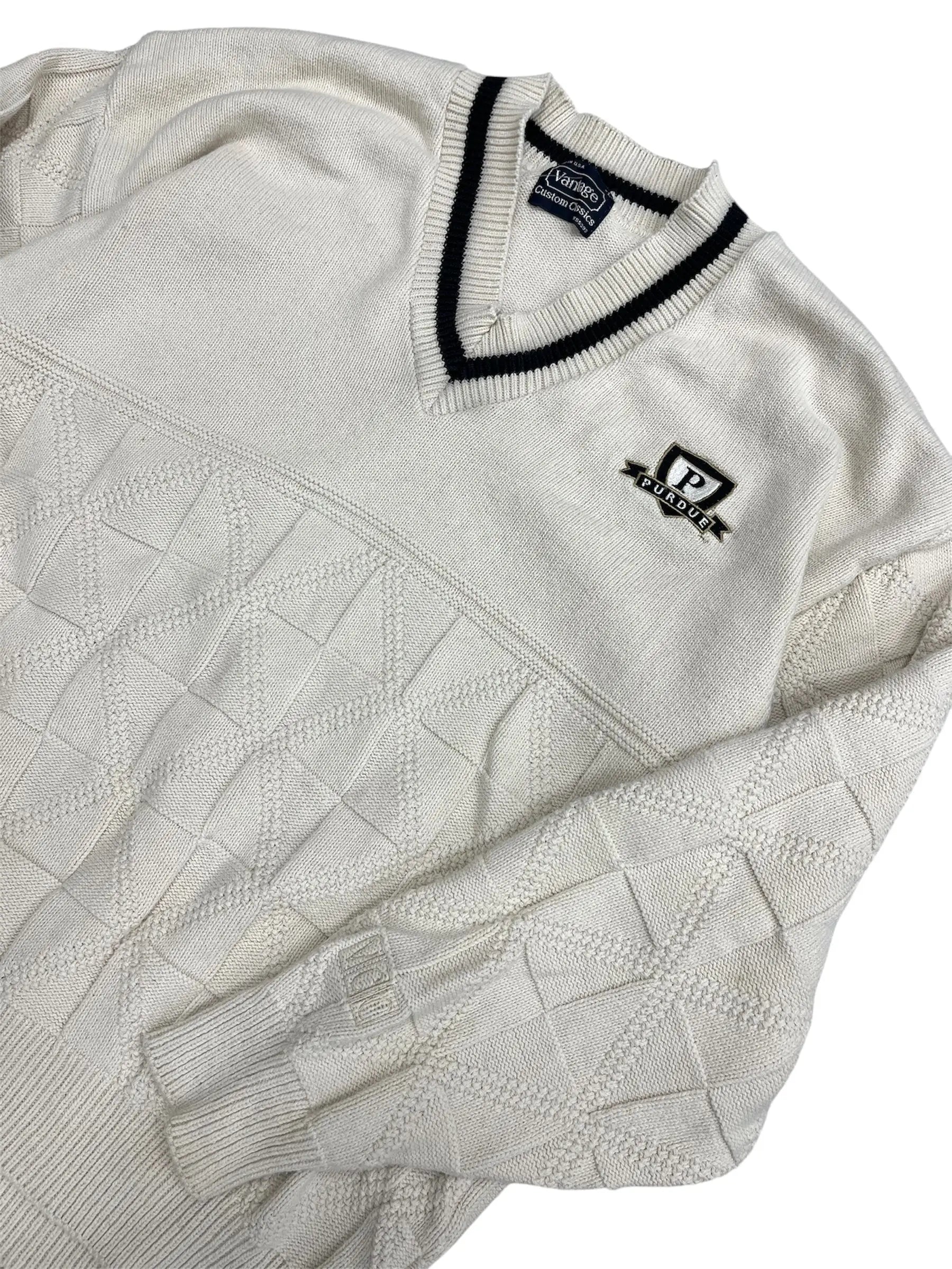 Vintage 90s Purdue Embroidered Cable Knit Sweater - L Hammered Threads