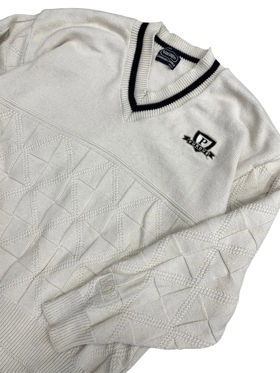 Vintage 90s Purdue Embroidered Cable Knit Sweater - L Hammered Threads