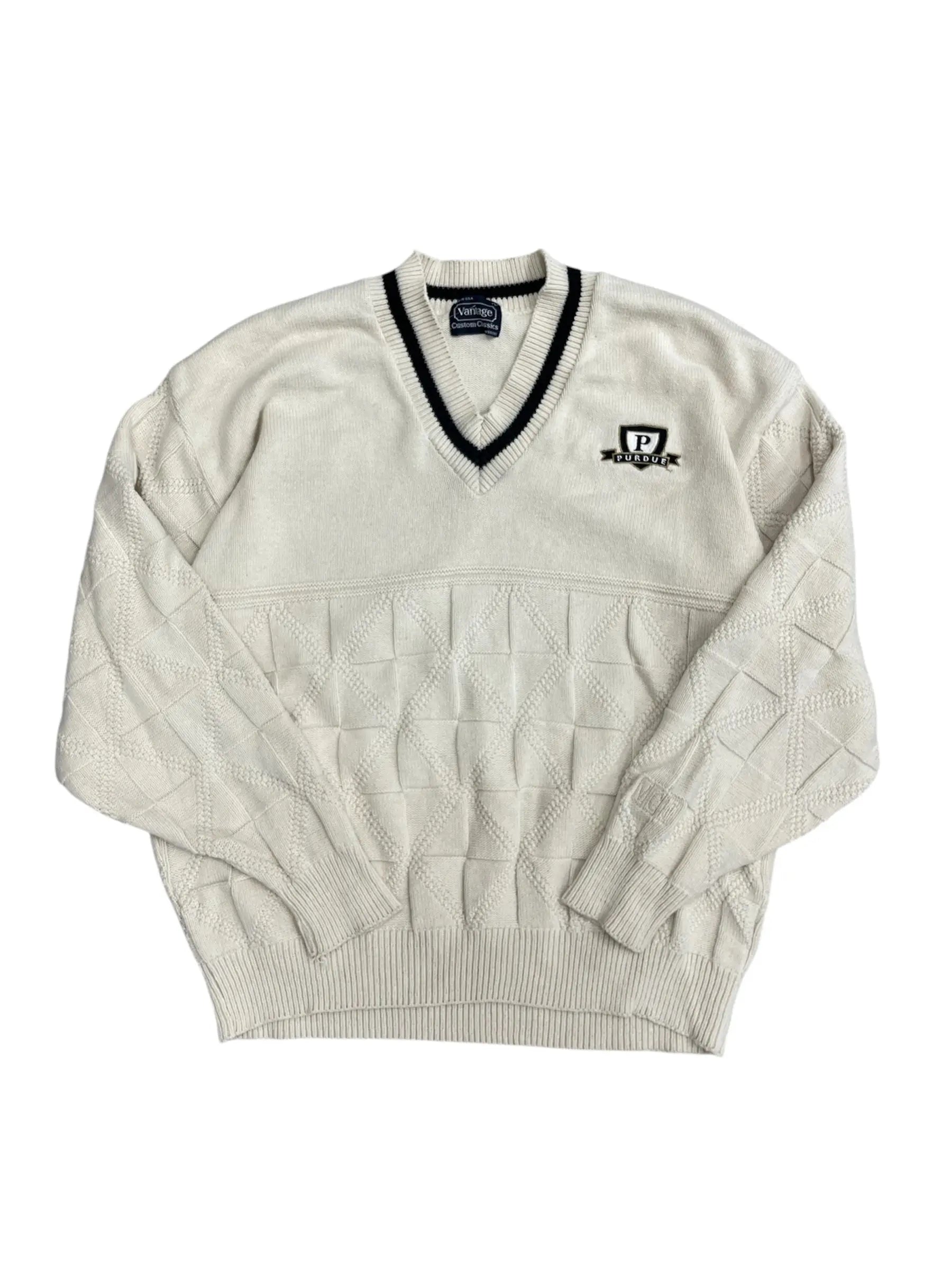 Vintage 90s Purdue Embroidered Cable Knit Sweater - L Hammered Threads