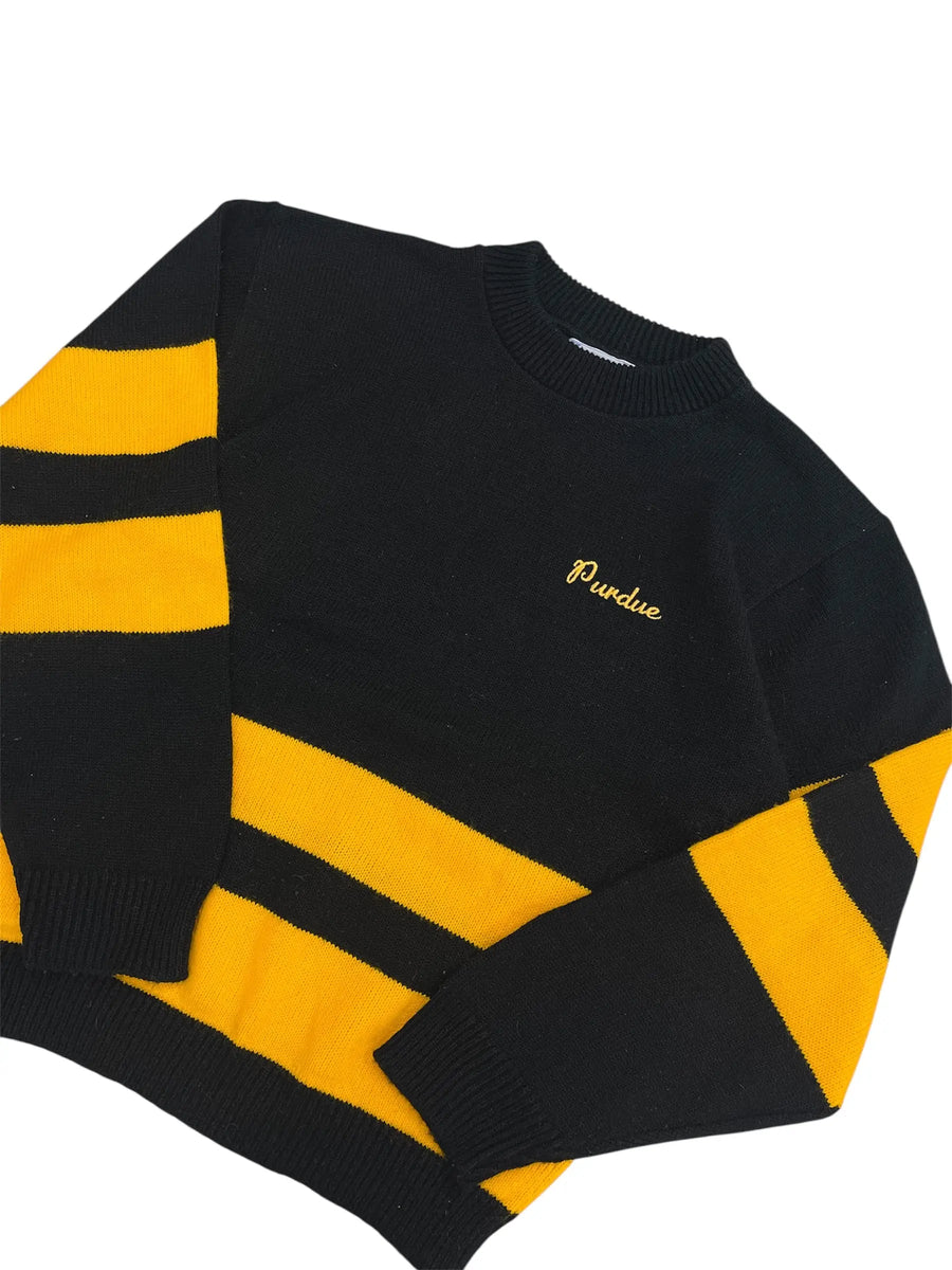 Vintage 80s Purdue Embroidered Striped Sweater - M Hammered Threads